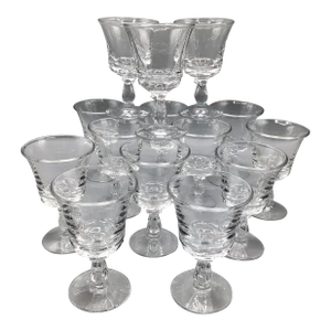 Vintage Fostoria "Century” Pressed Glass Wine Glasses-Set of 14