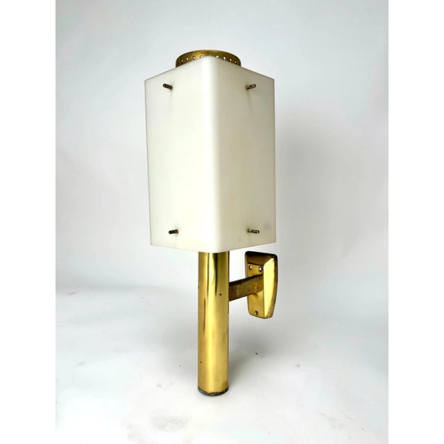 Large Brass and Opaline Glass Lantern by Stilnovo, Italy, 1950s. This piece is attributed to the mentioned designer/maker....