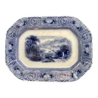 Antique Wedgwood Pearl Stoneware Platter “California” Scene, C. 1875 – Blue & White Transferware For Sale