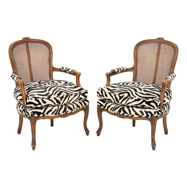 French Country Style Zebra Upholstered Chairs, 2 For Sale