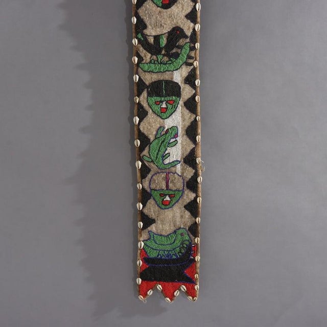 Beige Three Antique Nigerian Yoruba Figural Beaded Items With Shells: 2 Sashes & Bag For Sale - Image 8 of 9