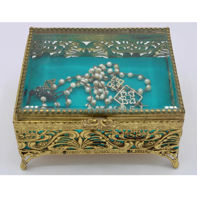 Antique French Art Nouveau Brass Beveled Glass Jewelry Box For Sale - Image 11 of 12
