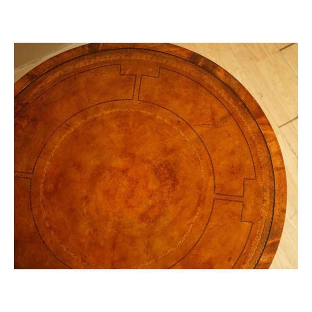 Regency Style Revolving Bookcase Drum Table in Hand Dyed Whiskey Brown, 1940s For Sale - Image 4 of 11