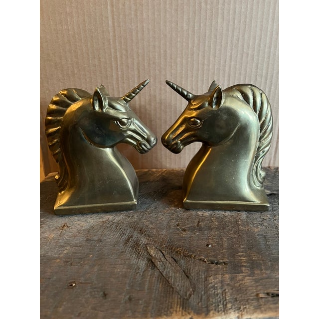 Pair of beautiful vintage brass unicorn bookends. Perfect for any built-in, mantle, office, or den. In great vintage...