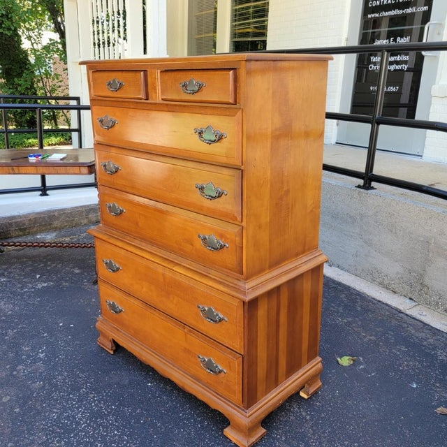 American 1960s American Colonial Revival Cherry Seven-Drawer Chest-on-Chest For Sale - Image 3 of 11