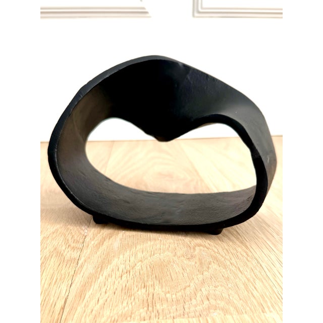 Mid Century Hand-Cast Metal Möbius Ring Sculpture, Brutalist Modern Style For Sale - Image 9 of 9