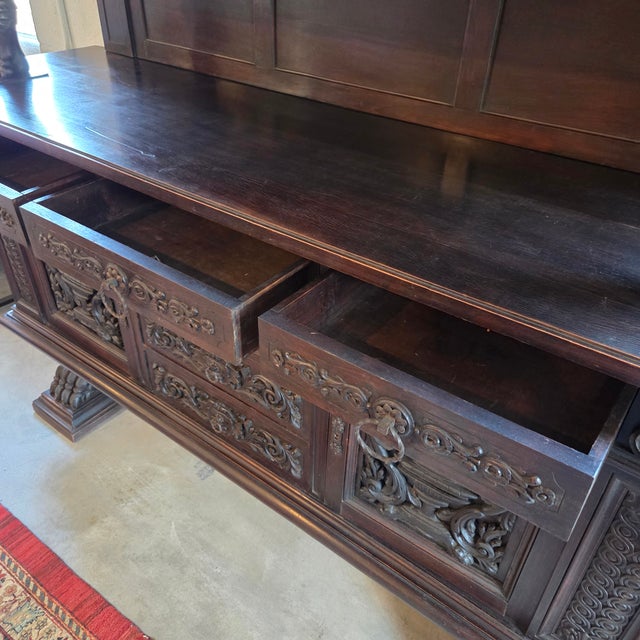 Brown Late 19th Century Large Oak Heavily Carved Renaissance Revival Cabinet on Lion Feet For Sale - Image 8 of 18