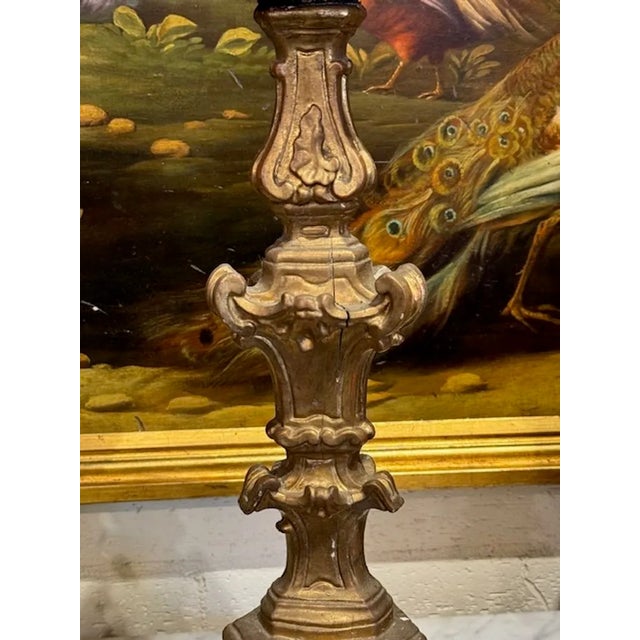 19th Century Pair of Carved and Parcel Gilt Altar Sticks For Sale - Image 5 of 6