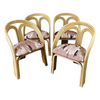 Vintage 1980s Natural Rattan Bent Dining Chairs, Set of 4 For Sale