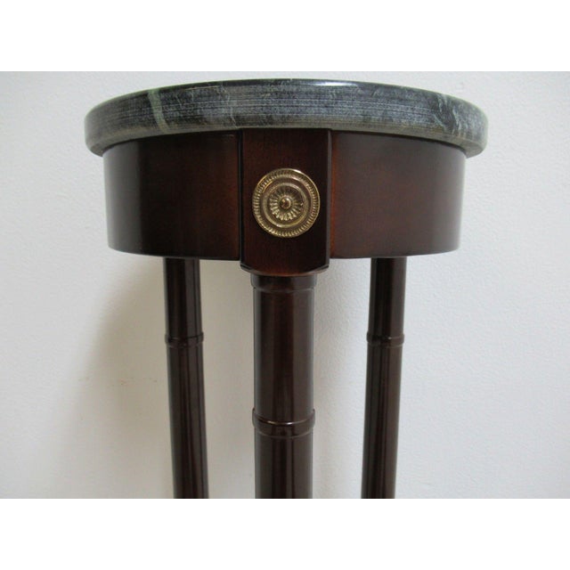 Mahogany Bombay Company Neoclassical Marble Top Pedestal End Table
