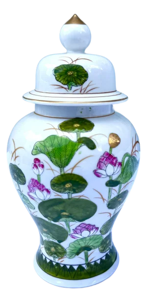 Vintage Lidded Jar With Lotus Motif