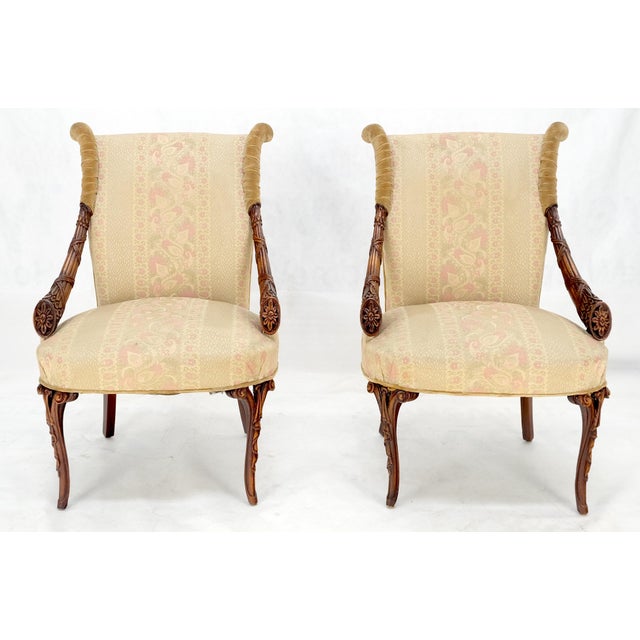Pair of Carved Mahogany Fireside Lounge Chairs Regency Revival Style Clean! For Sale - Image 12 of 15