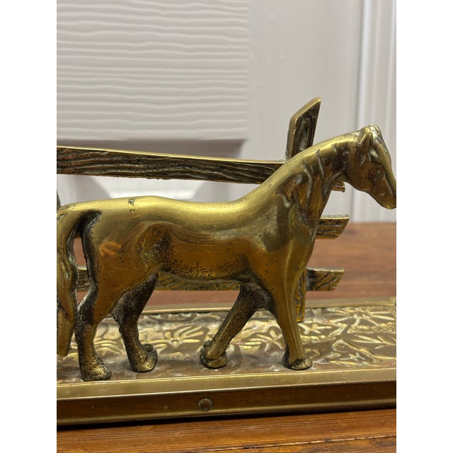 This charming vintage English brass letter rack features a beautifully detailed image of a horse standing proudly in front...