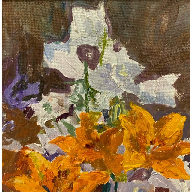 Maya Kopitzeva, Bouquet of Orange Flowers, 1981, Oil Painting, Framed For Sale - Image 4 of 6