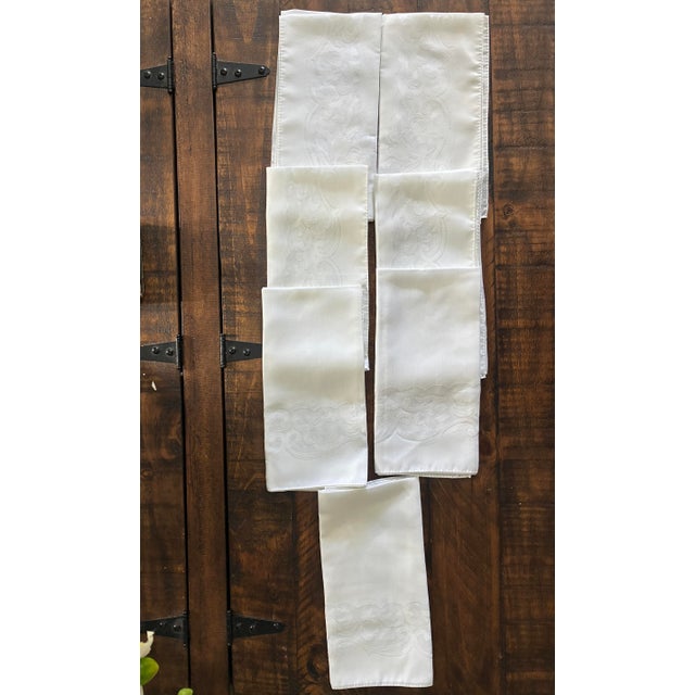 Vintage White Damask - Organza Napkin Set of 7 Woven Floral and Scroll Pattern White For Sale - Image 10 of 12