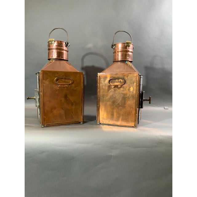 Metal Scottish Port and Starboard Ship Lanterns of Solid Copper with Brass Trim For Sale - Image 7 of 12