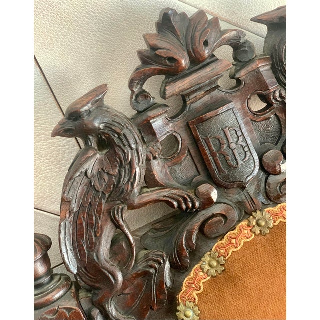 Late 19th Century Antique Ornately Carved Wood & Upholstery Jacobean Renaissance Revival Carved Parlor Throne Chairs- A Pair For Sale - Image 4 of 12