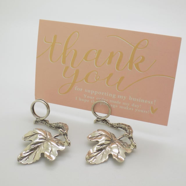 Italian 6 X Vintage Italian Handmade Genuine Silver Leaf Shaped Place Card Holder, Made in Tuscany by Arpa Silversmith For Sale - Image 3 of 9