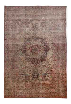 1900 Antique Persian Kerman Lavar Rug- 9′ × 14′