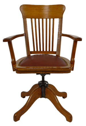 American Swivel Office Armchair in Oak with Leather Seat, 1900s