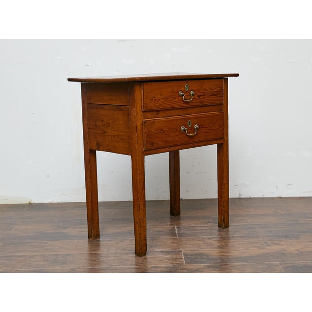 19th Century 19th Century English Pine Side Table with Two Drawers and Patina For Sale - Image 5 of 12