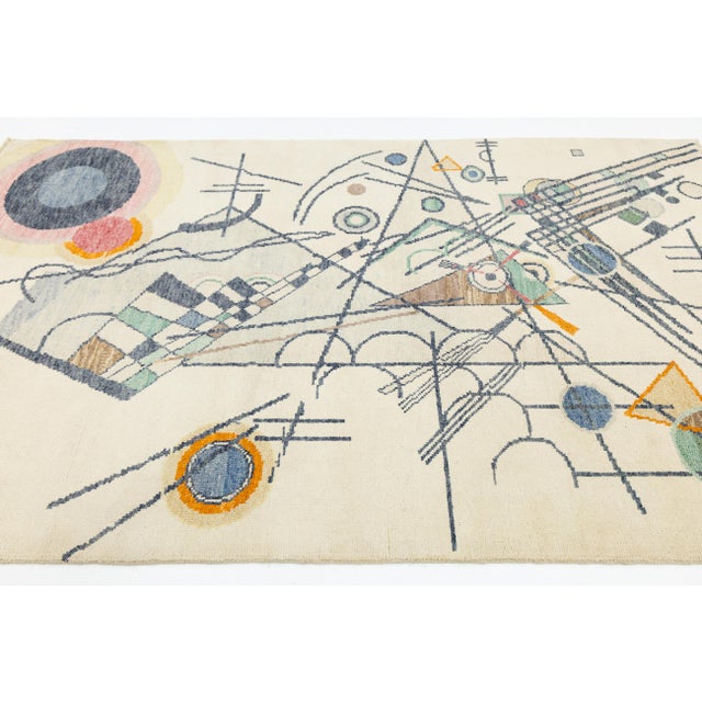 Ivory 5x8 Modern Abstract Geometric Area Rug - Bauhaus Style Hand-Knotted in Ivory For Sale - Image 8 of 8
