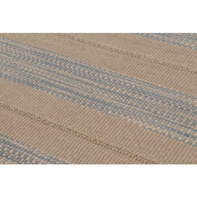 2010s Rug & Kilim’s Contemporary Kilim, Beige and Blue Textural Stripes For Sale - Image 5 of 10