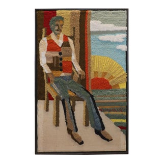 1930s Framed American Hook Rug Wall Hanging For Sale