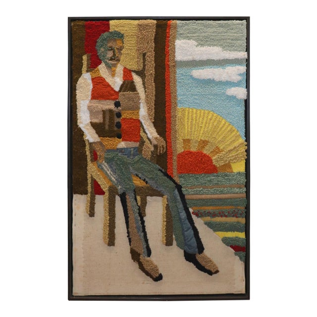 1930s Framed American Hook Rug Wall Hanging For Sale