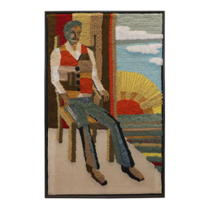 1930s Framed American Hook Rug Wall Hanging