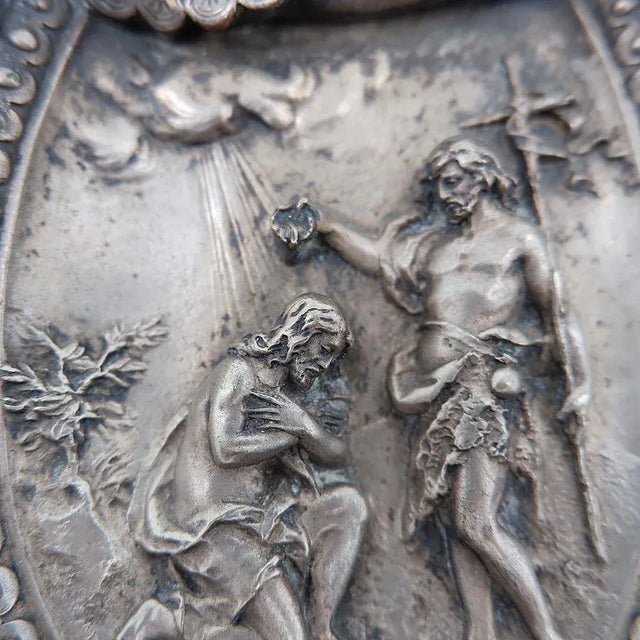 Silver-Plated Baptism of Christ Holy Water Font in Copper, 19th Century For Sale - Image 13 of 14