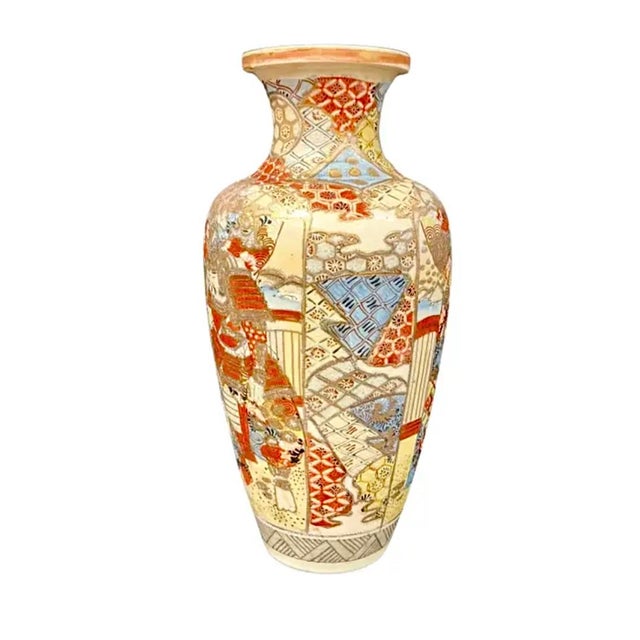 Japanese Satsuma Vase with Figural Court Scene and Gilded Enamels. Vase features elegant proportions with a gently...