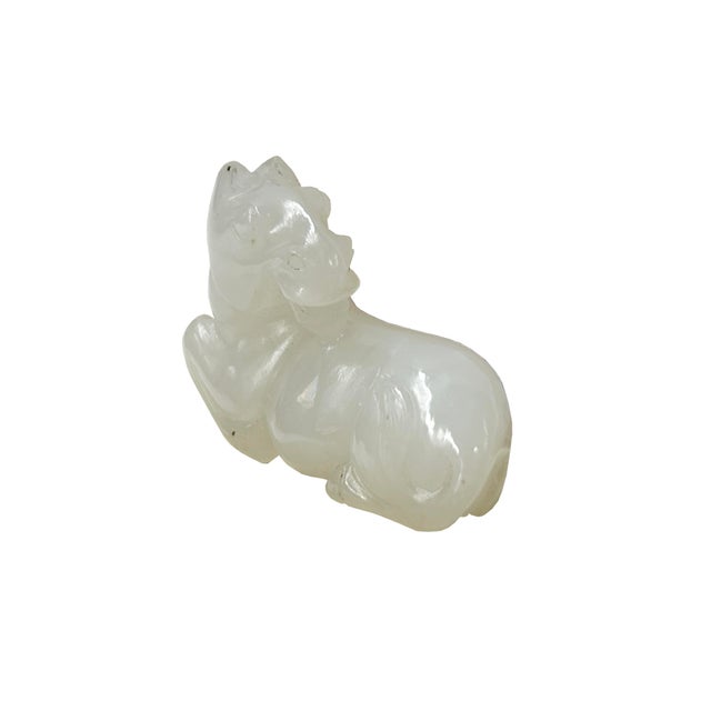 1980s Small Chinese White Stone Restful Horse Pendant Display Art Figure For Sale - Image 5 of 7