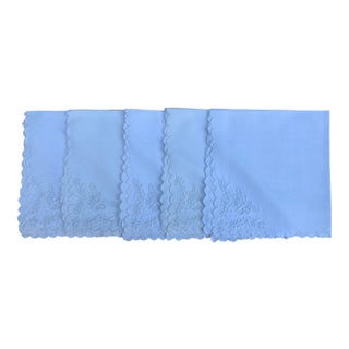 1960s Mid Century White Embroidered Cocktail Napkins - Set of 5 For Sale