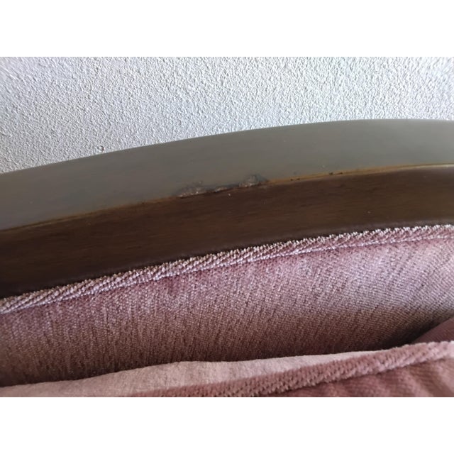 Late 20th Century Vintage Hollywood Regency Style Carved Wood Pink Upholstered Loveseat For Sale - Image 5 of 15