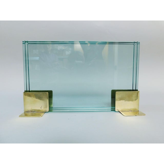 Rare and elegant picture frame with thick "nile green" beveled glass panels and brass frame / Made in Italy by Fontana...