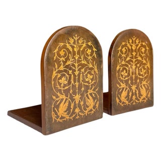 Vintage Sorrento Italy Inlaid Olive Wood Bookends, Pair For Sale