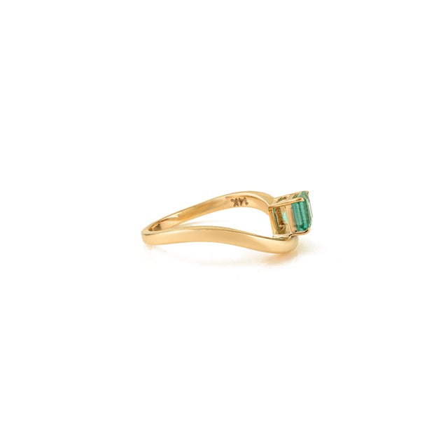 Not Yet Made - Made To Order VRJewels Square-Cut Solitaire Emerald Wave Band Ring Size 6 in 14k Yellow Gold For Sale - Image 5 of 14