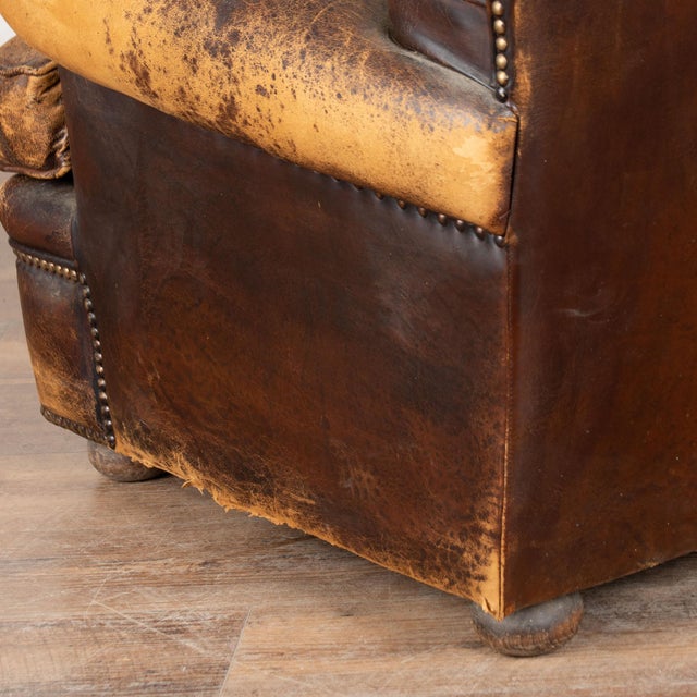 Mid 20th Century Vintage Brown Leather Three Seat Chesterfield Sofa For Sale - Image 13 of 14