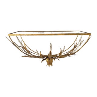 Mid Century Italian Gilt Metal Console With Wheat Motif For Sale