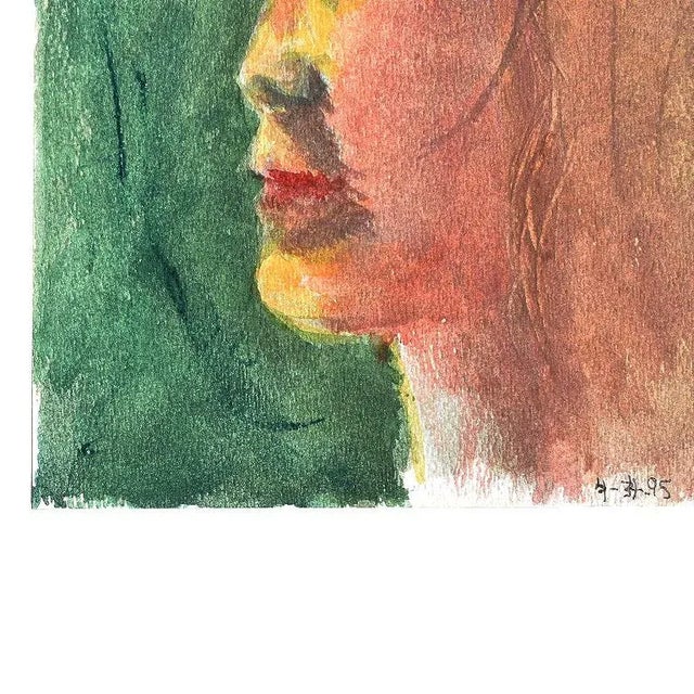 Realism Small Profile Portrait Painting of a Blonde Girl on Green - 7” X 9” For Sale - Image 3 of 7
