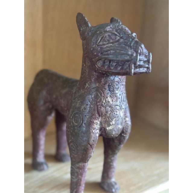 Vintage Indian Dhokra horse sculpture, traditionally styled with a highly expressive form and intricate spiral and...