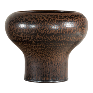Large Artisan Ceramic Vase with Wide Mouth and Speckled Brown Glaze