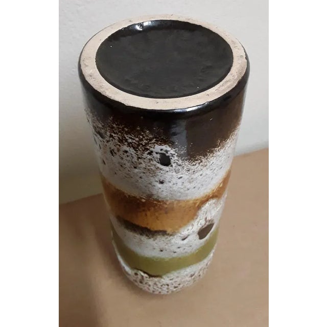 German Cylindrical Ceramic Vase in Fat Lava Style, 1970s For Sale - Image 3 of 4