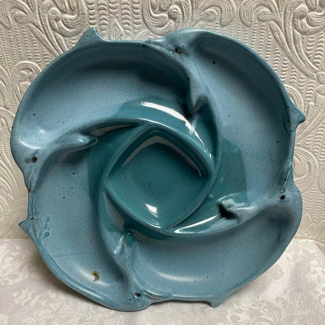 Vintage Tom Chamberlain Turquoise Dolphins Chip and Dip For Sale - Image 9 of 9