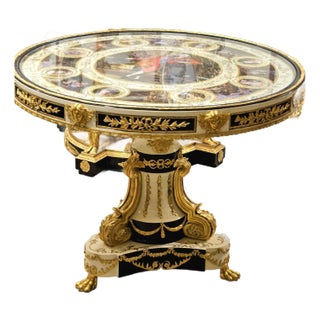French Rococo Style White Round Dining Table With Bronze Details For Sale