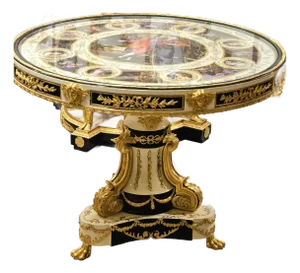 French Rococo Style White Round Dining Table With Bronze Details