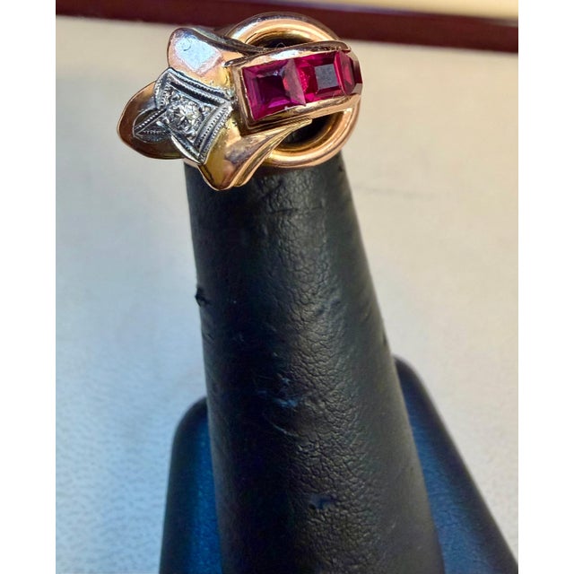 Red 0.60Ct Natural Invisible Set Ruby & Diamond 14 Karat Rose Gold Pinky Ring Size 4 For Sale - Image 8 of 8
