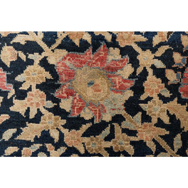 Antique Persian Tabriz Botanic Blue Red Beige Handmade Wool Carpet For Sale - Image 10 of 10