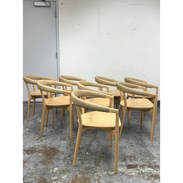 West Elm West Elm Irvine Sand Leather Dining Chairs, Set of Eight For Sale - Image 4 of 12